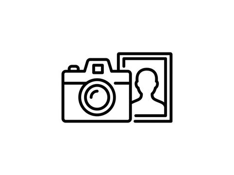 Minimal camera icon with silhouette person photo frame