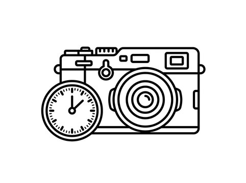 Vintage camera with analog clock icon illustration