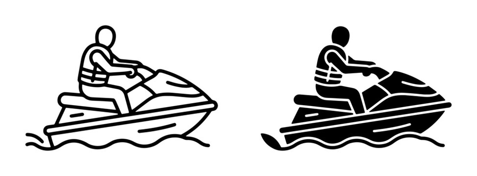 Jet Ski Icon Set, Personal Watercraft Vector Graphics, Water Sports Silhouette, Summer Recreation Symbols, Aquatic Activity Design Elements