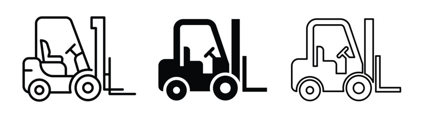 Fototapeta premium Forklift Truck Icon Set for Warehouse Loading Cargo Transportation Material Handling Logistics Construction Manufacturing and Industrial Operations