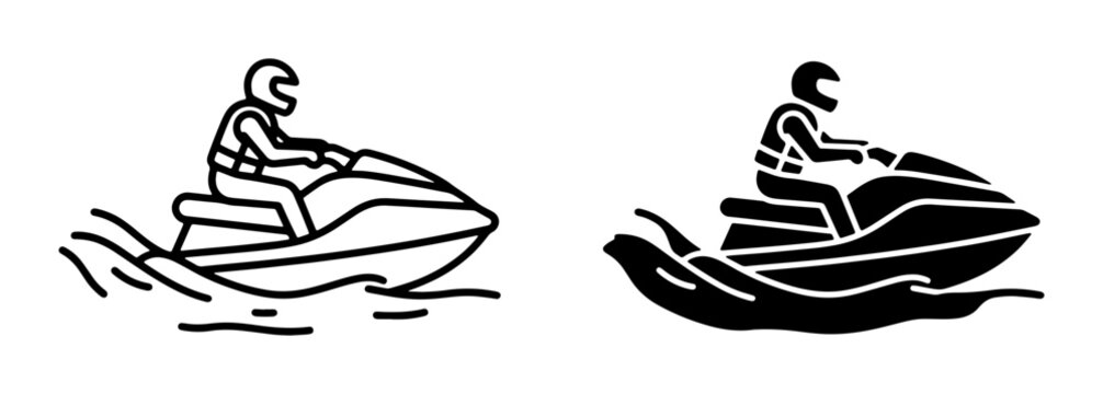 Jet Ski Rider Icons: Dynamic Water Sports Vector Illustrations for Summer Recreation and Adventure Themes