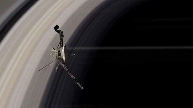 Voyager and saturn. 3d animation