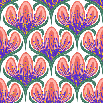 Modern Coral Floral Seamless Pattern