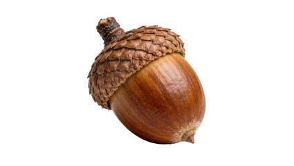 Brown oak acorn with textured cap, isolated on transparent background © Iura
