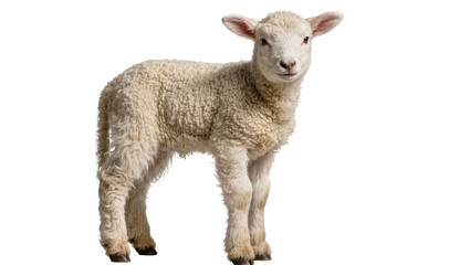 Obraz premium Fluffy white lamb standing, isolated on transparent background