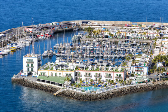 Gran Canaria Puerto de Mogan island from above marina holiday by the sea in Spain