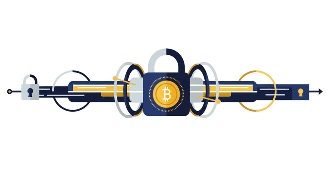 Bitcoin Security Lock Illustration - Abstract Flat Design
