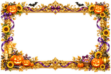Fototapeta premium Elegant Halloween Royal Border with Ornate Gold Frame and Dark Decorations
