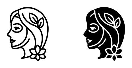 Fototapeta premium Beauty Woman Face Icons, Skincare and Wellness Vector Graphics, Spa and Cosmetics Symbols, Elegant Female Profile Line Art