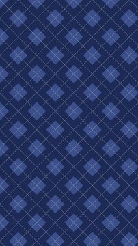 Seamless scrolling navy argyle diamond pattern, vertical 9:16 looping animated background for video titles and streams, 4K 58 seconds