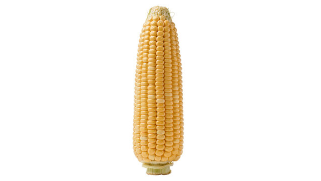 Golden ripe corn cob with rows of kernels, isolated on transparent background