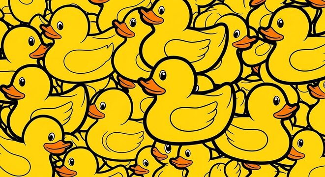Cute Yellow Rubber Duck Pattern Background, Playful Cartoon Toy Ducks for Children and Bath Time Theme