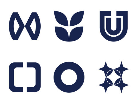 Minimal geometric logo set with dark blue vector symbols for modern branding and identity design