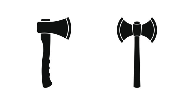 Two hand axes depicted as black silhouettes against a white background silhouette