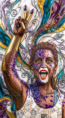 Fototapeta premium Tactile Luxury Masterpieces - Expressive Relief Sculpture Blends Amethyst Geode Inlay With Gold Filigree Exuding Triumphant Joyful Energy