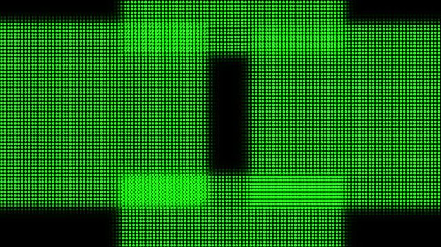 Abstract green led dot matrix screen loop background, cyber digital glitch panel
