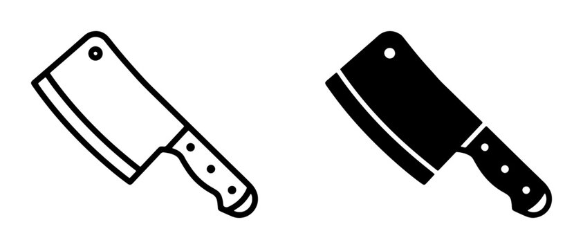 Butcher Knife Icons, Meat Cleaver Vector Graphics, Kitchen Utensil Line Art and Silhouette for Food Preparation and Culinary Design