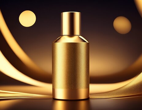 luxurious golden bottle product shot elegant and shiny cosmetic container design