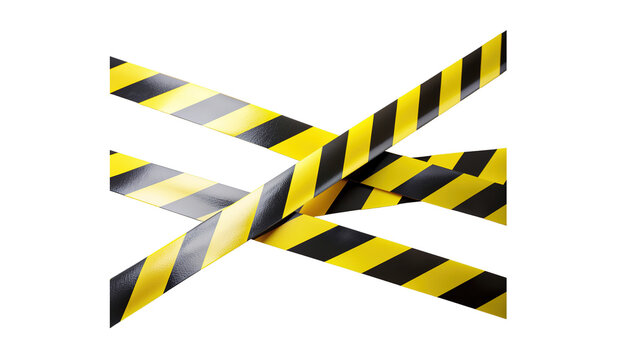 Crossed striped black and yellow construction warning tape isolated on white background