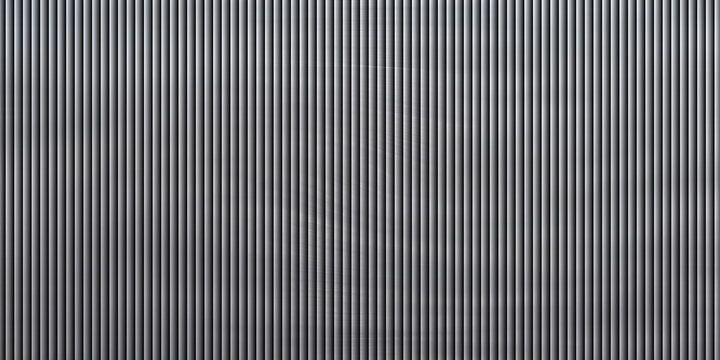 Abstract close up of vertical gray metallic striped pattern texture background.