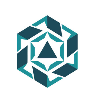 Geometric abstract logo with teal and dark blue colors