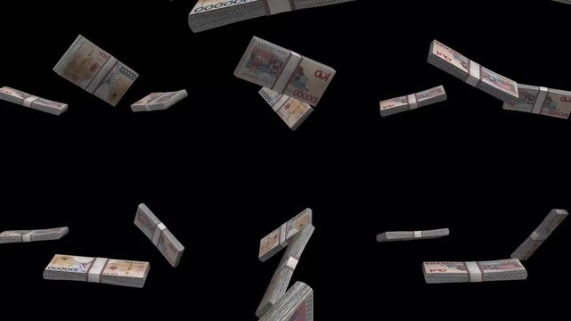 Mongolia Money, Mongolian Tugrik Banknotes Falling On Black Background, MNT Currency Stacks Dark Cinematic, 4K
