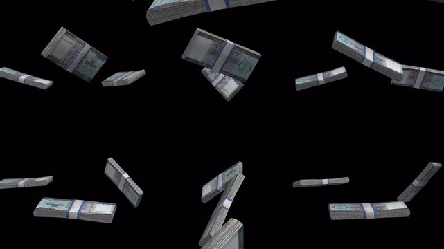 Liberia Money, Liberian Dollar Banknotes Falling On Black Background, LRD Currency Stacks Dark Cinematic, 4K