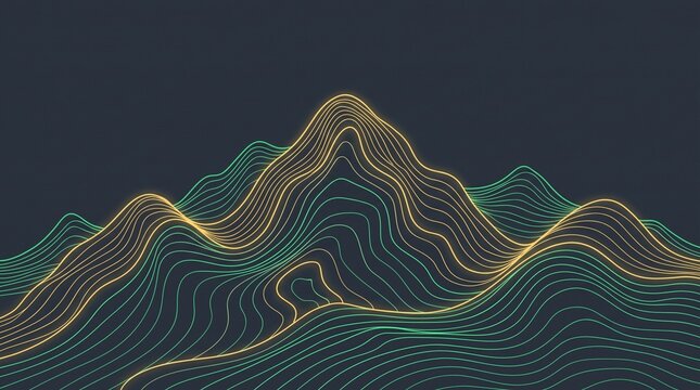 Elegant Neon Gold Topographic Contour Map Illustration for Corporate Design.