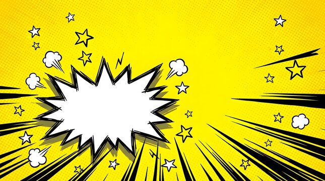 Bright comic style  speech , bubble, explosion with stars and lightning effects on yellow background