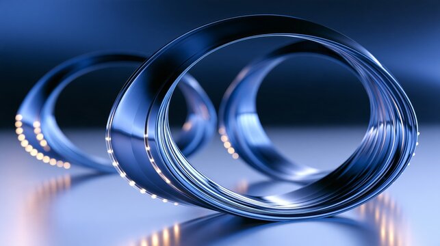Abstract metallic rings glowing against a smooth gradient background.