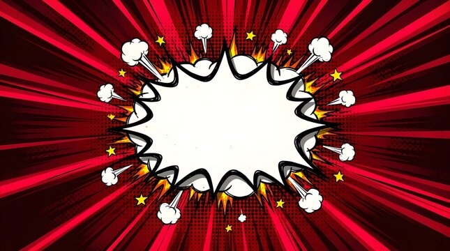 Powerful comic style speech bubble  explosion with energy rays and thought bubbles