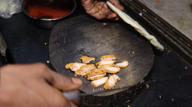 Traditional Indian Street Food Cooking in a Kadhai.