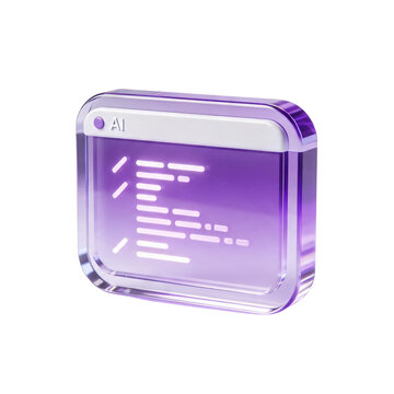 3D Purple Glass Software Code Window UI Icon for Technology Concept