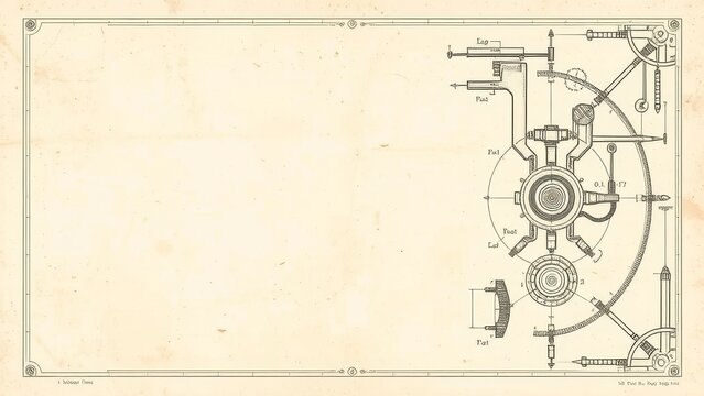 Vintage mechanical blueprint with technical diagram illustration