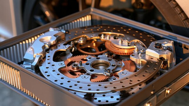 Close-up of an intricate mechanical component showcasing precision engineering.