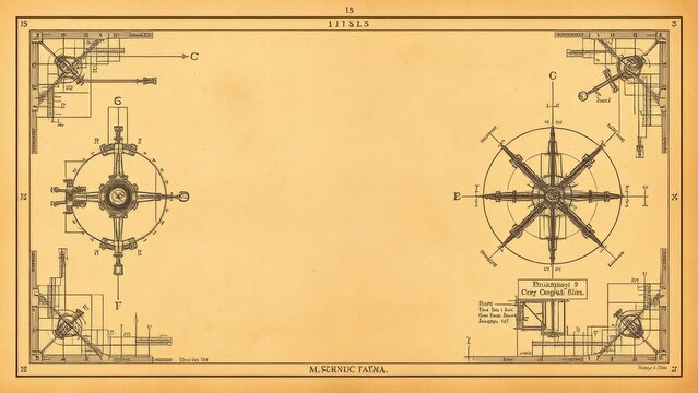 Vintage technical drawing blueprint schematics and diagrams