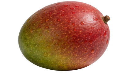 Obraz premium Ripe red and green mango with water droplets, isolated on transparent background