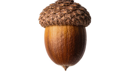 Brown textured acorn with cap, isolated on transparent background © Maria