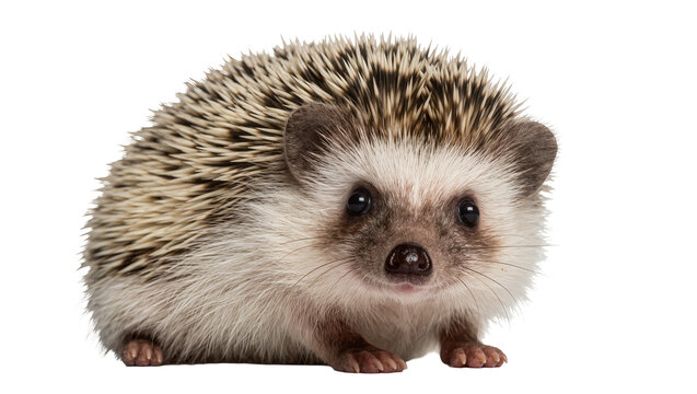 Small African pygmy hedgehog with spiky quills, isolated on transparent background