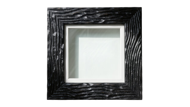 Textured black wooden shadow box frame with white insert, isolated on transparent background