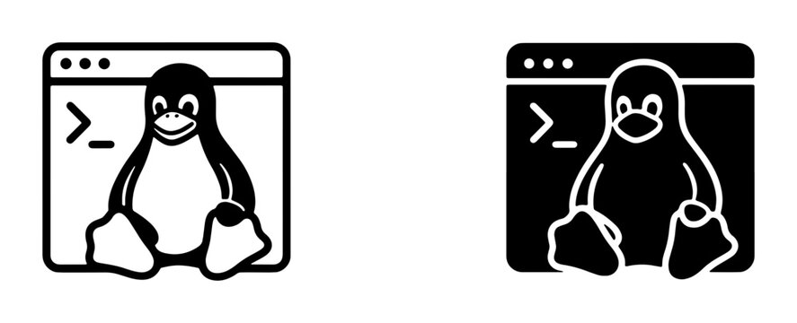 Linux Penguin Mascot Icons, Tux Tuxedo Penguin, Command Line Interface, Open Source Software, Operating System Symbol, Programming, Technology, Vector Graphics