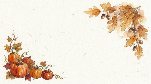 A watercolor thanksgiving border featuring pumpkins leaves and autumnal colors for festive celebrations