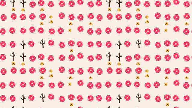 Pink flowers and brown tree pattern