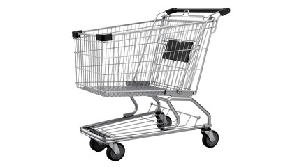 Shiny metal shopping cart with black handles, isolated on transparent background © Maria