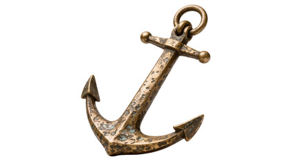 Antique bronze anchor with textured surface, isolated on transparent background © Maria