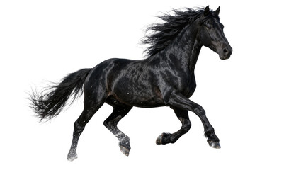 Majestic black horse with flowing mane and tail, isolated on transparent background © Maria