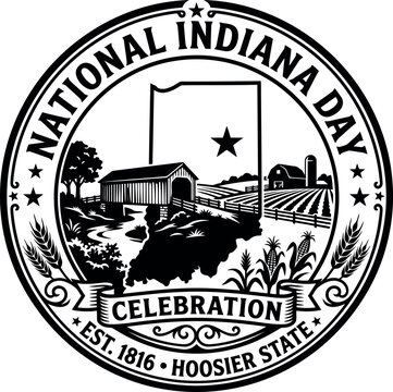 National Indiana Day Celebration Emblem Showcasing Hoosier State Symbols