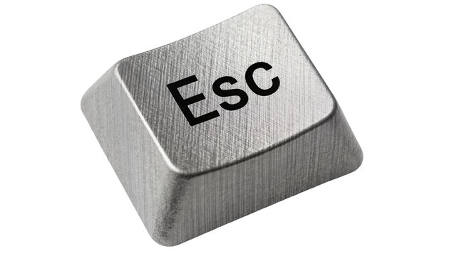 Brushed metal Esc key with black lettering, isolated on transparent background