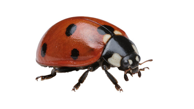 Red ladybug with black spots, isolated on transparent background