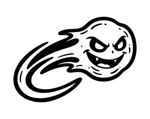 Cartoon Illustration of an Angry Flying Meteorite with a Menacing Smiling Face © YENI
